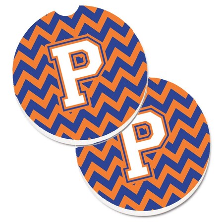 Carolines Treasures Letter P Chevron Blue and Orange No.3 Cup Holder Car Coaster, PK2 CJ1060-PCARC